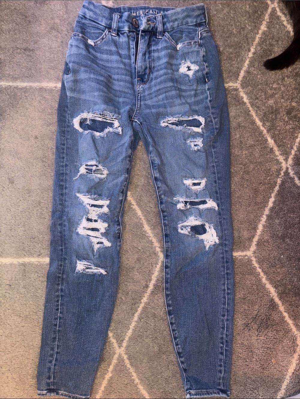 American Eagle Outfitters Ripped High-Rise Blue Distressed Jeans